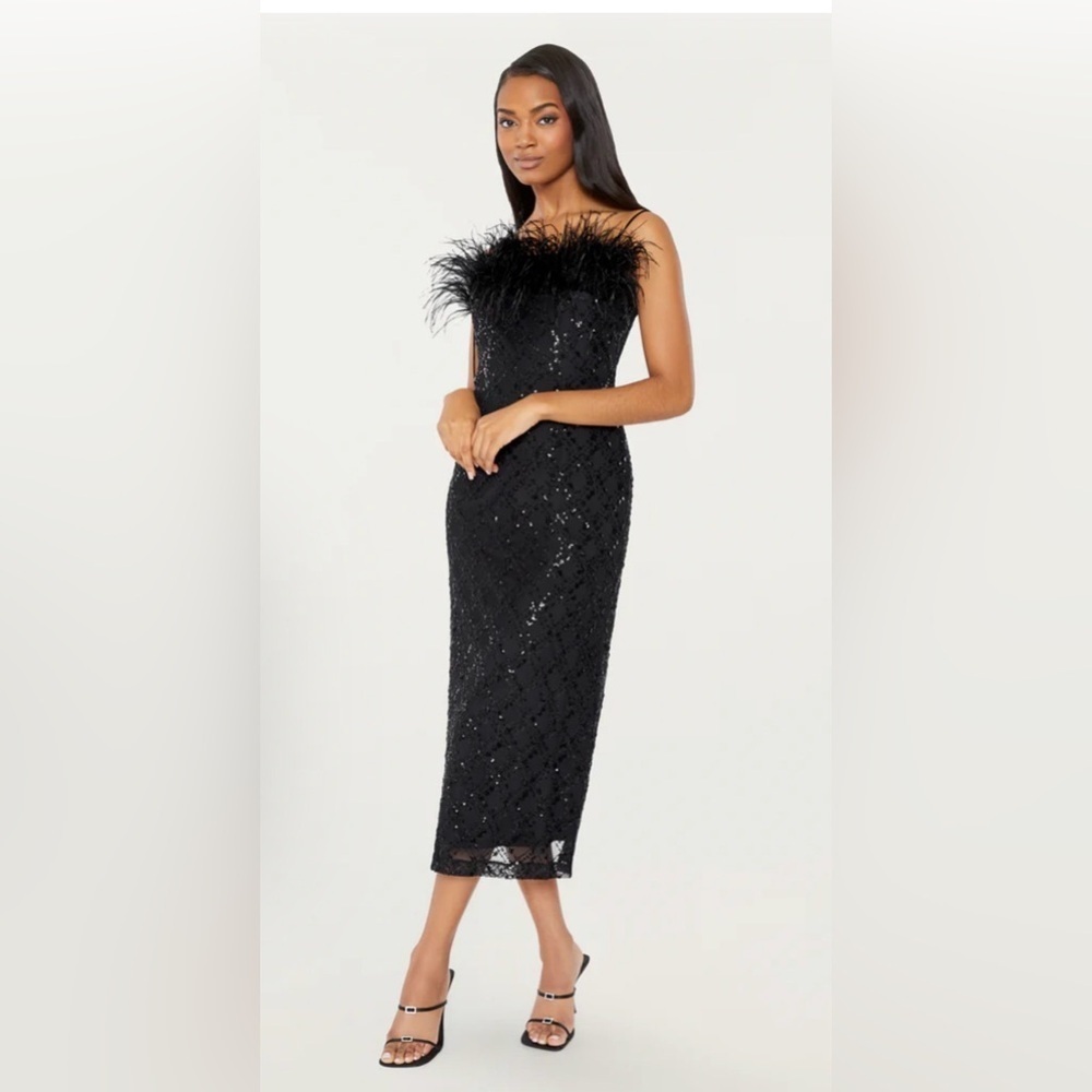 Likely Lucca Beaded Feather-Embellished Midi-Dress NWT size 8